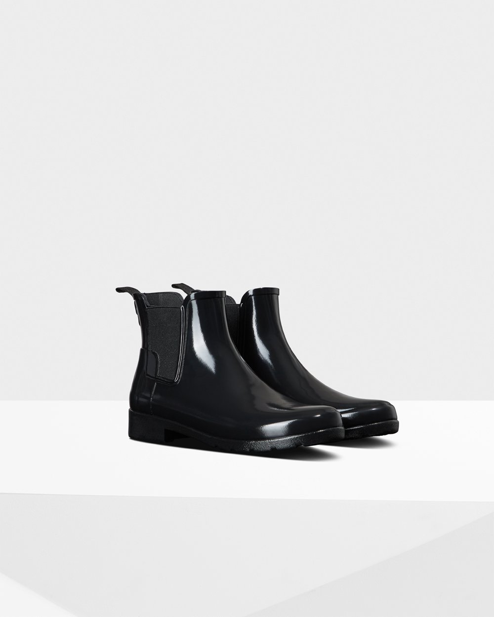 Womens Chelsea Boots - Hunter Refined Gloss Slim Fit (47SKUWMNA) - Black